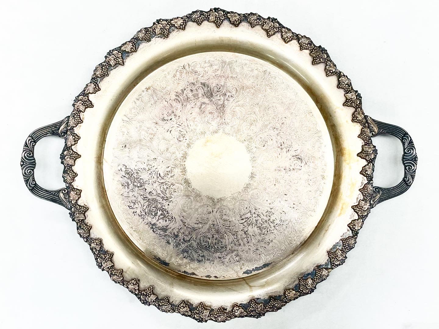 Heavy Vintage Etched Old Sheffield Reproduction Tray with Handles