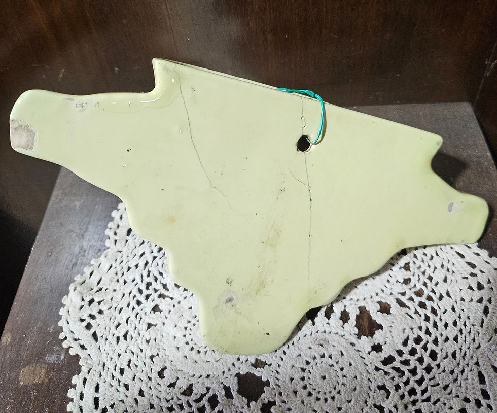 Thumbnail: Hanging Wall Vase: Vintage Ceramic Art Deco Hanging Wall Vase W/ Rose Accent