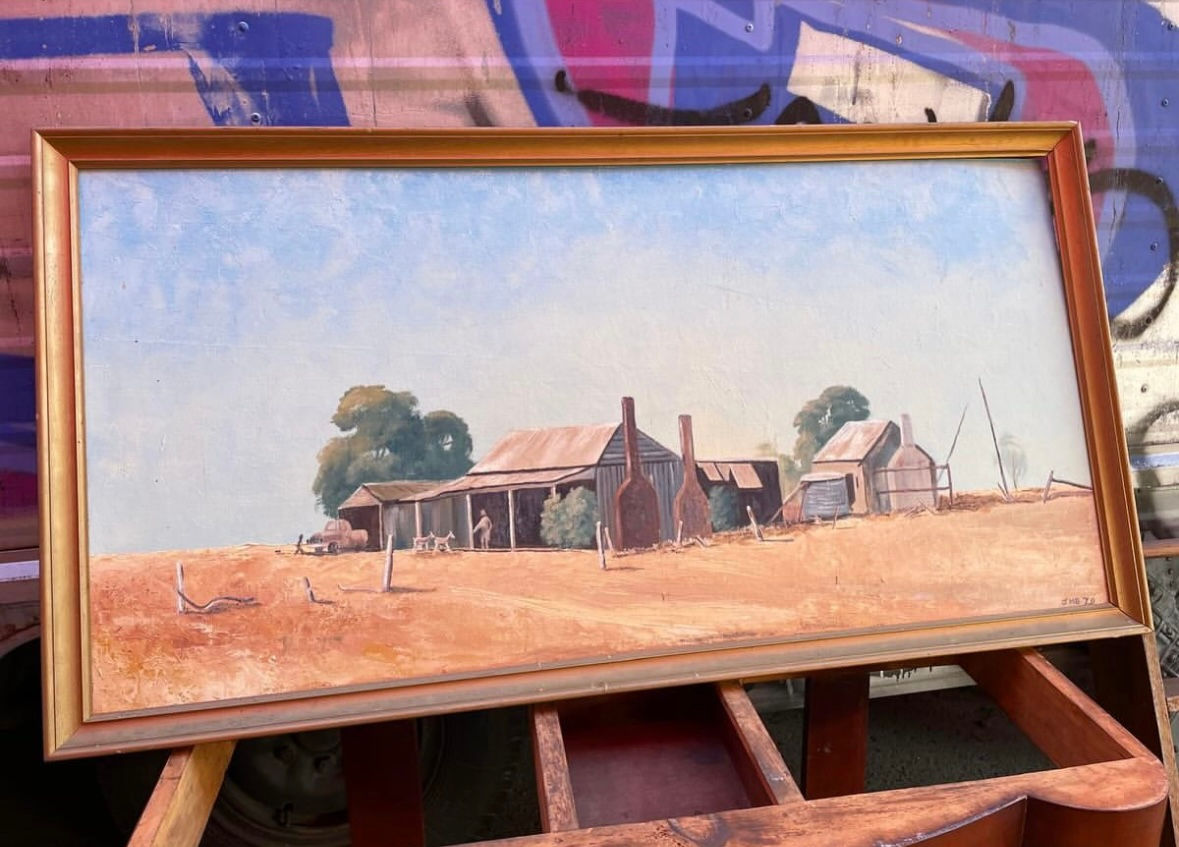 Collectible Vintage 1979 Pastoral Scene Oil on Canvas Artwork Signed by JMB