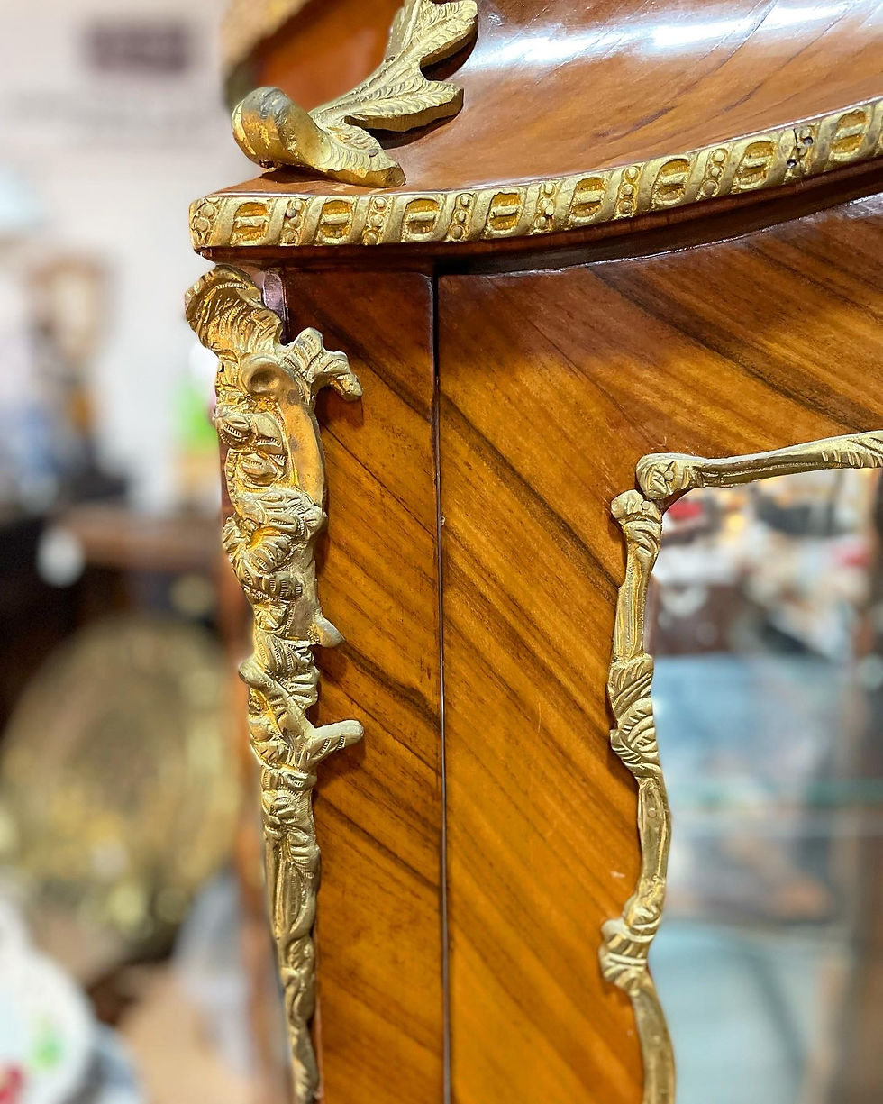 Thumbnail: Fine French 20th Century Louis XV Style Walnut & Ornate Brass Fixtures Vitrine