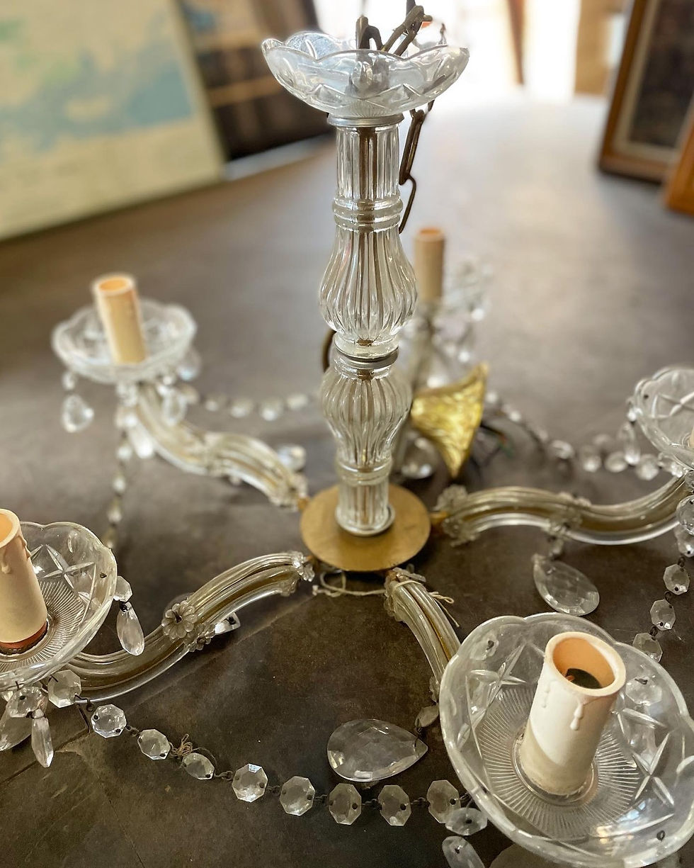Thumbnail: Ornate Vintage 5-Light Glass Chandelier in Very Good Condition