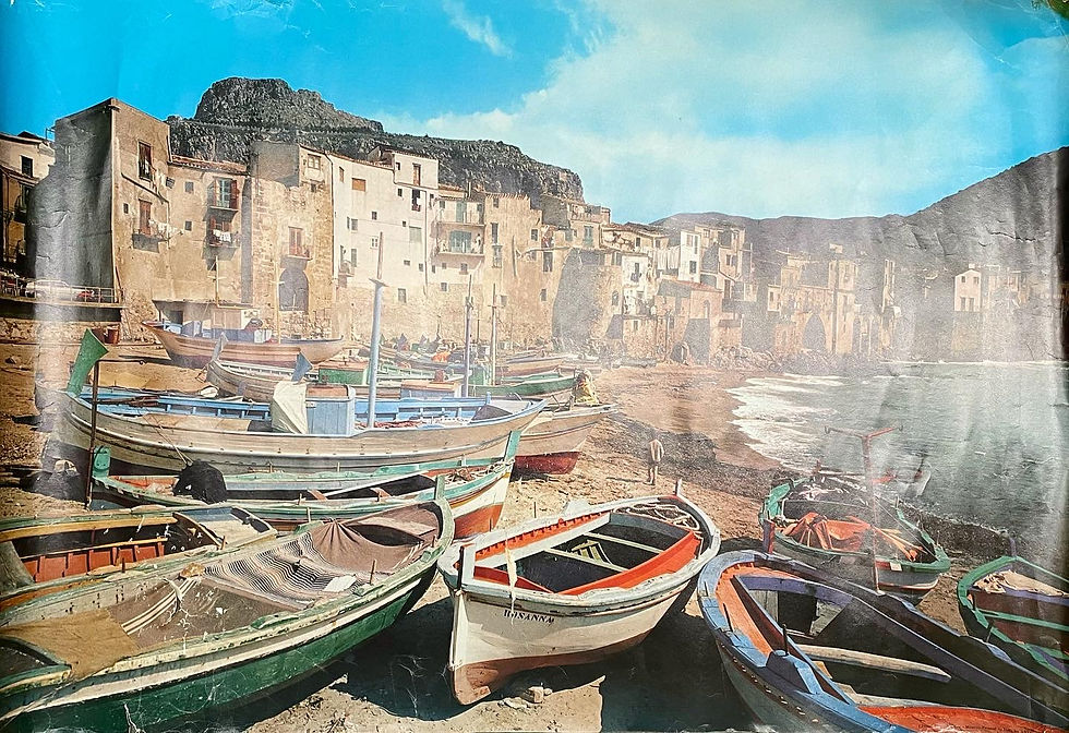Large Vintage Milano Print of Cefalu Coastline photograph in Sicily