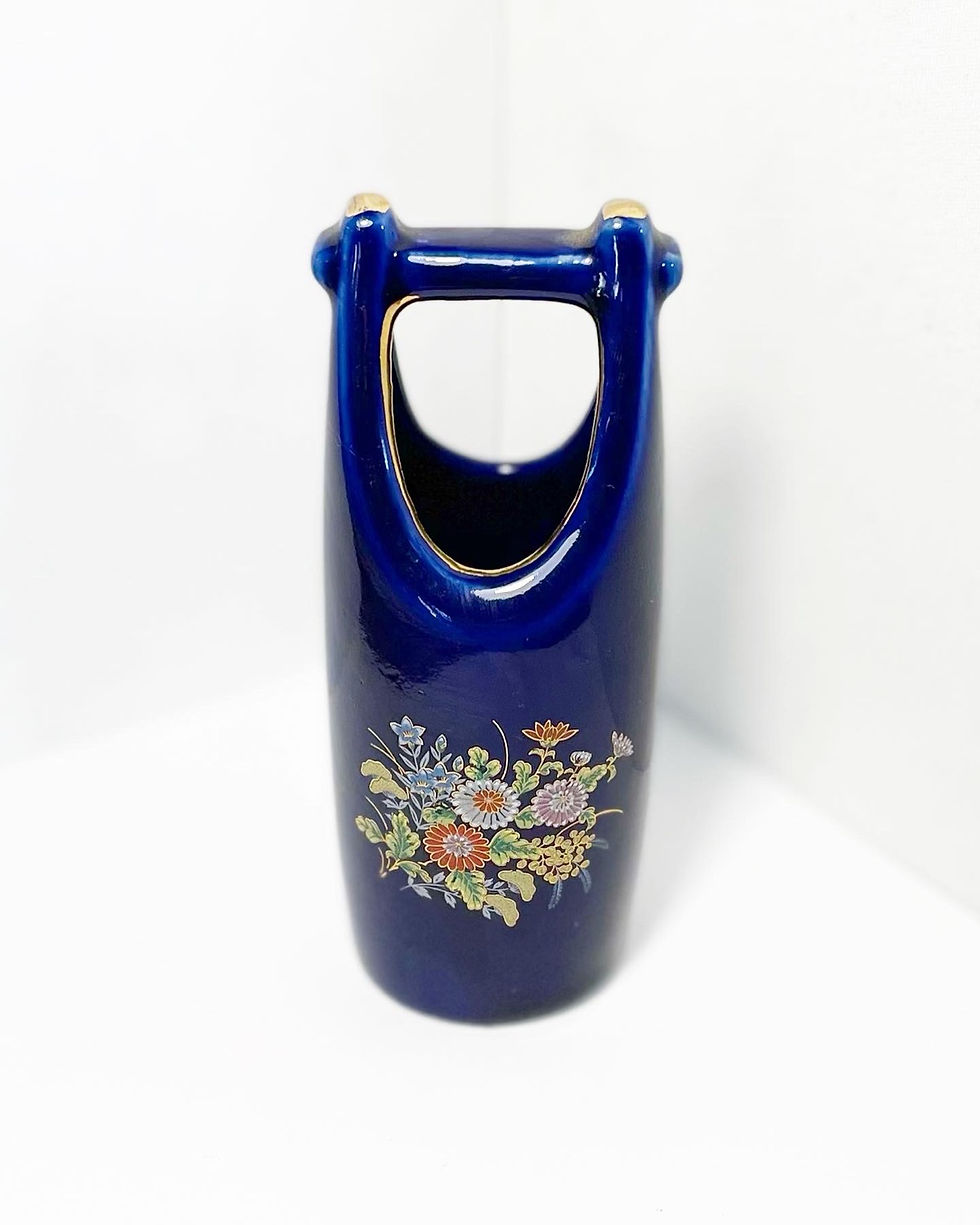 Thumbnail: Miniature Vintage Hand-Crafted Dark Blue Glazed Ceramic Vase (Japan)