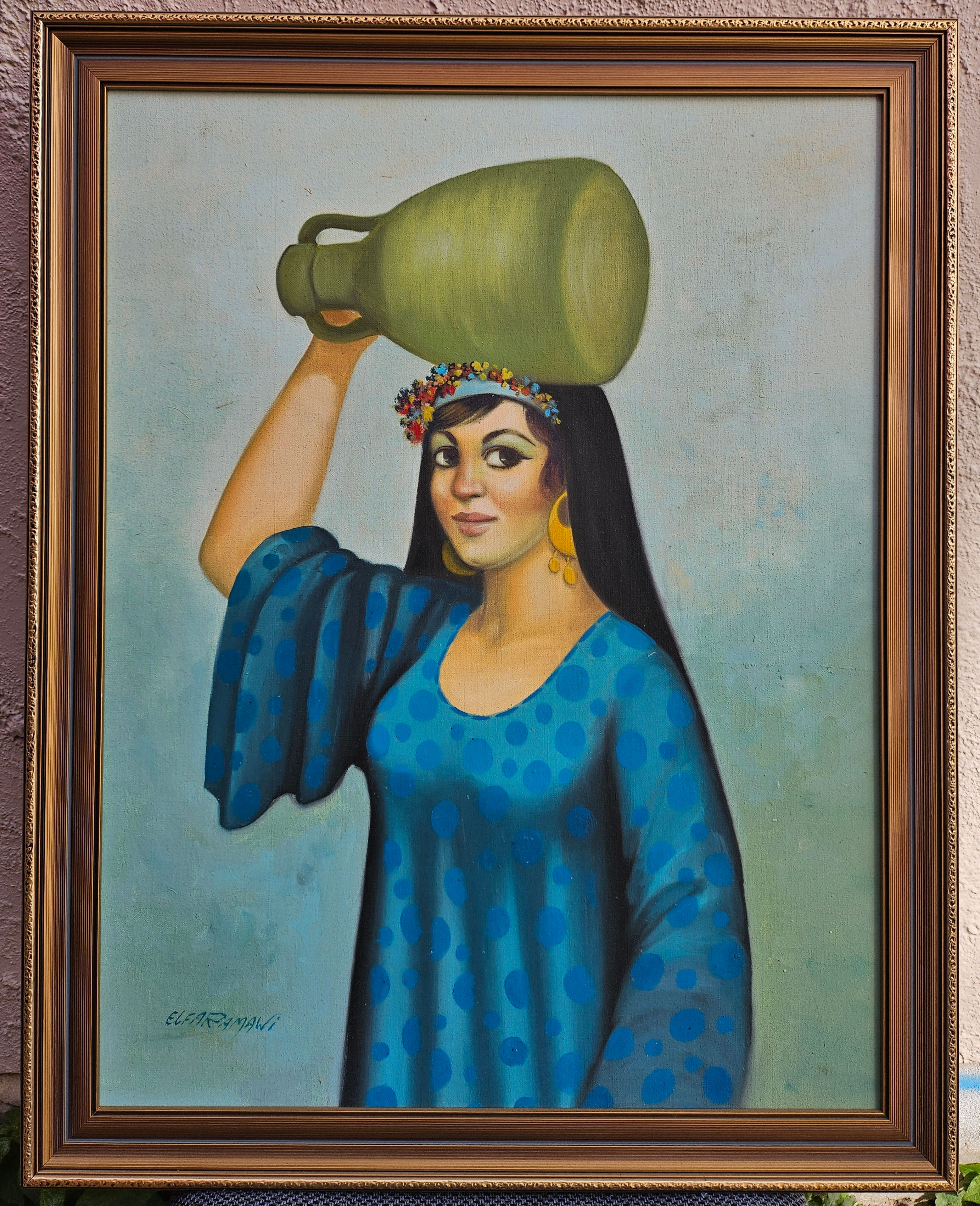 Framed Painting: Beautiful Framed Painting Of Middle Eastern Woman, Signed