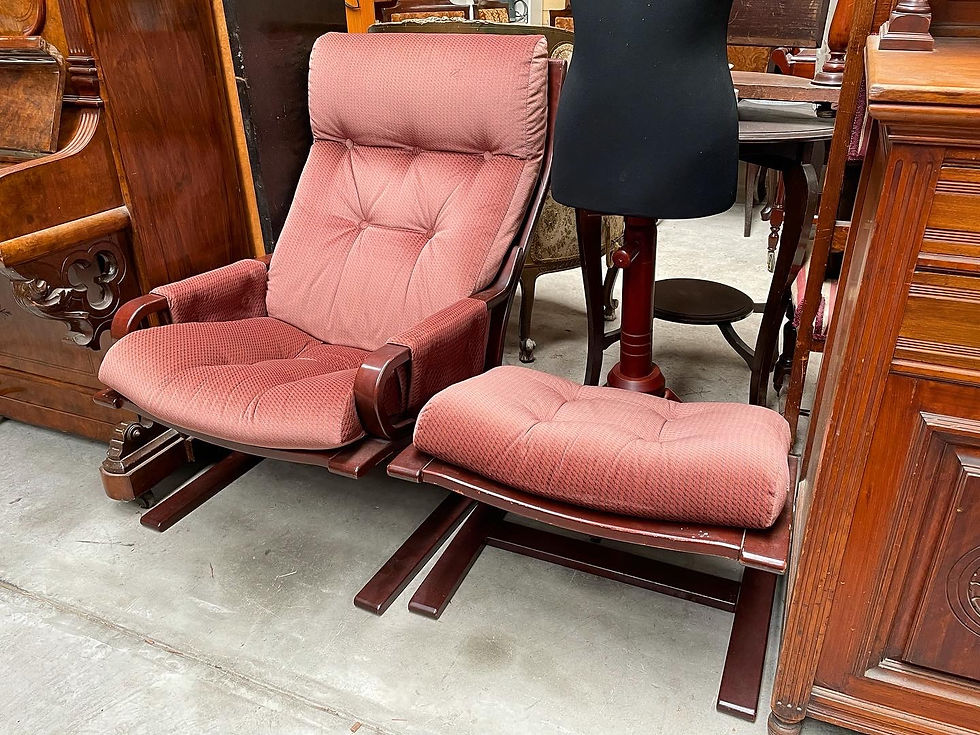 Thumbnail: Unique Scandinavian Retro Set of 1 Rocking Armchair & a Stool 