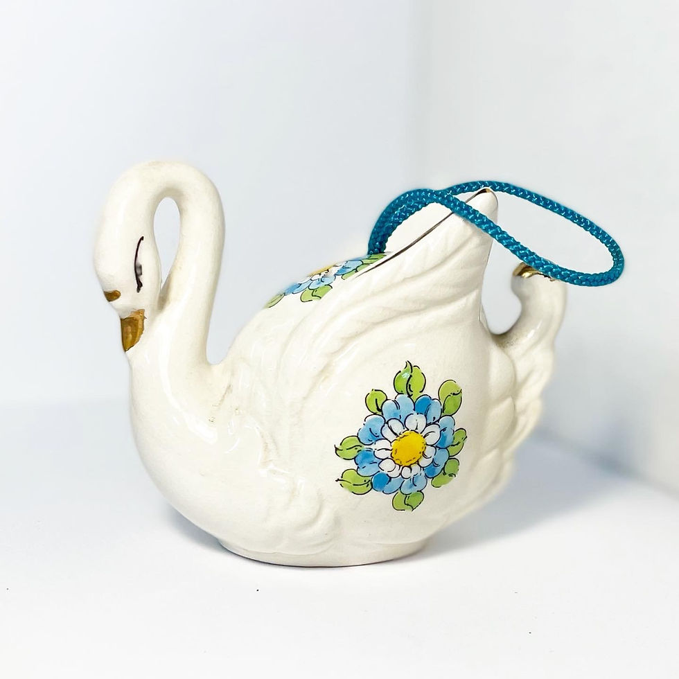 Thumbnail: Pretty Vintage Handcrafted Swan Figurine with Floral Ornaments from C.1970s (Jap