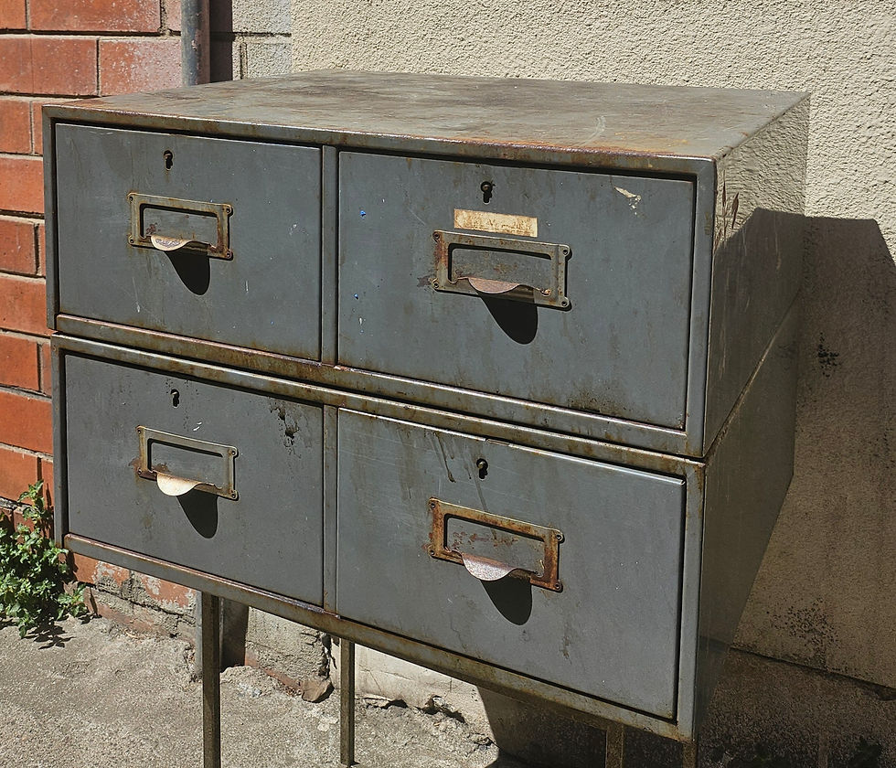 Thumbnail: Filing Cabinet: Vintage Grey Metal Industrial Filing Cabinet W/ Two Drawers