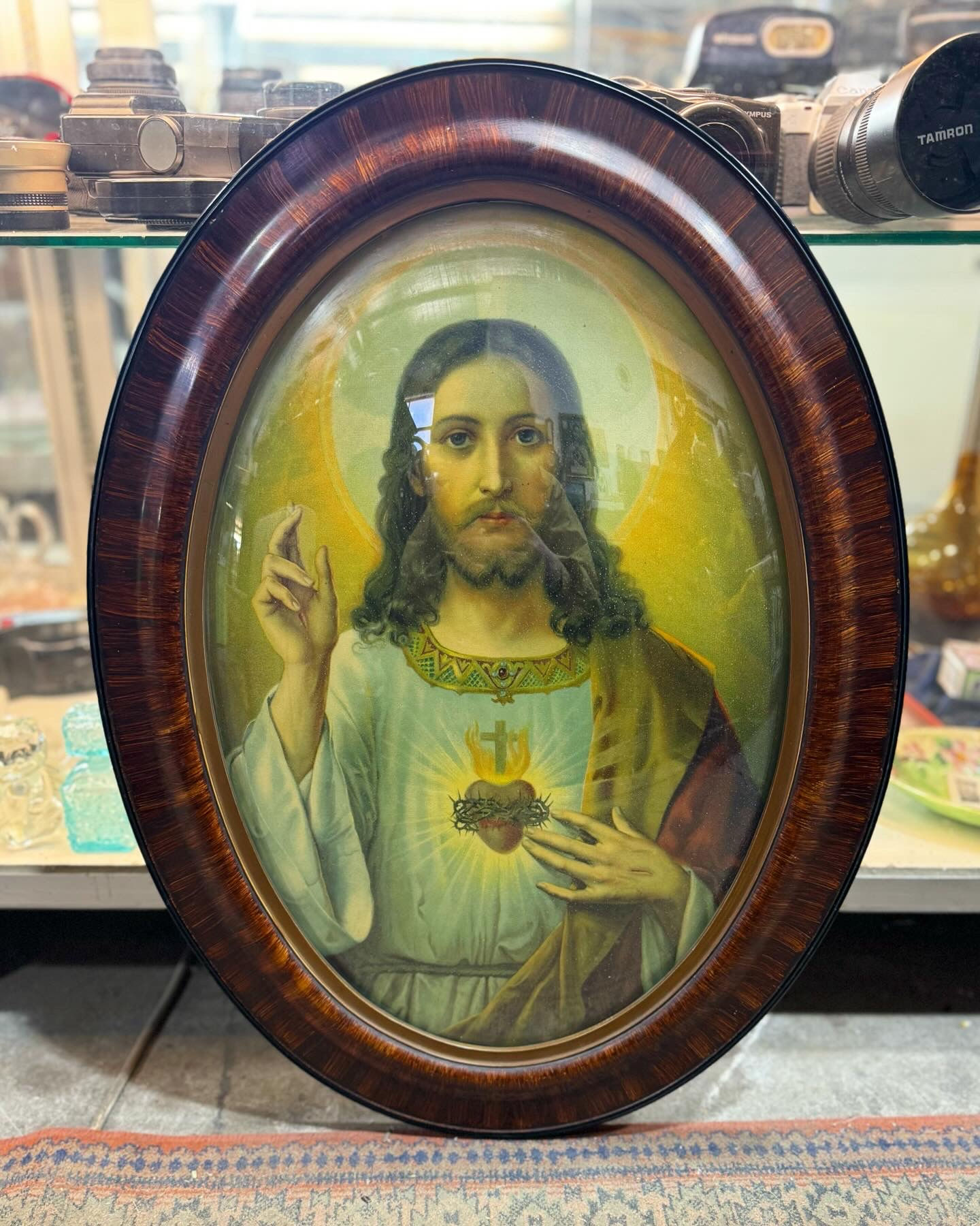 Vintage Framed Bow Glass Front Religious Print of Jesus by M. P. Butler & Son