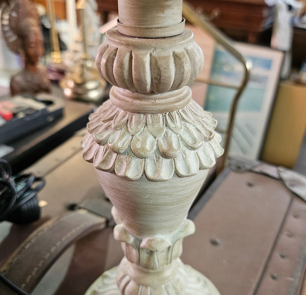 Thumbnail: Table Lamp: Distressed Cream Carved Based Table Lamp W/ Cream Shade