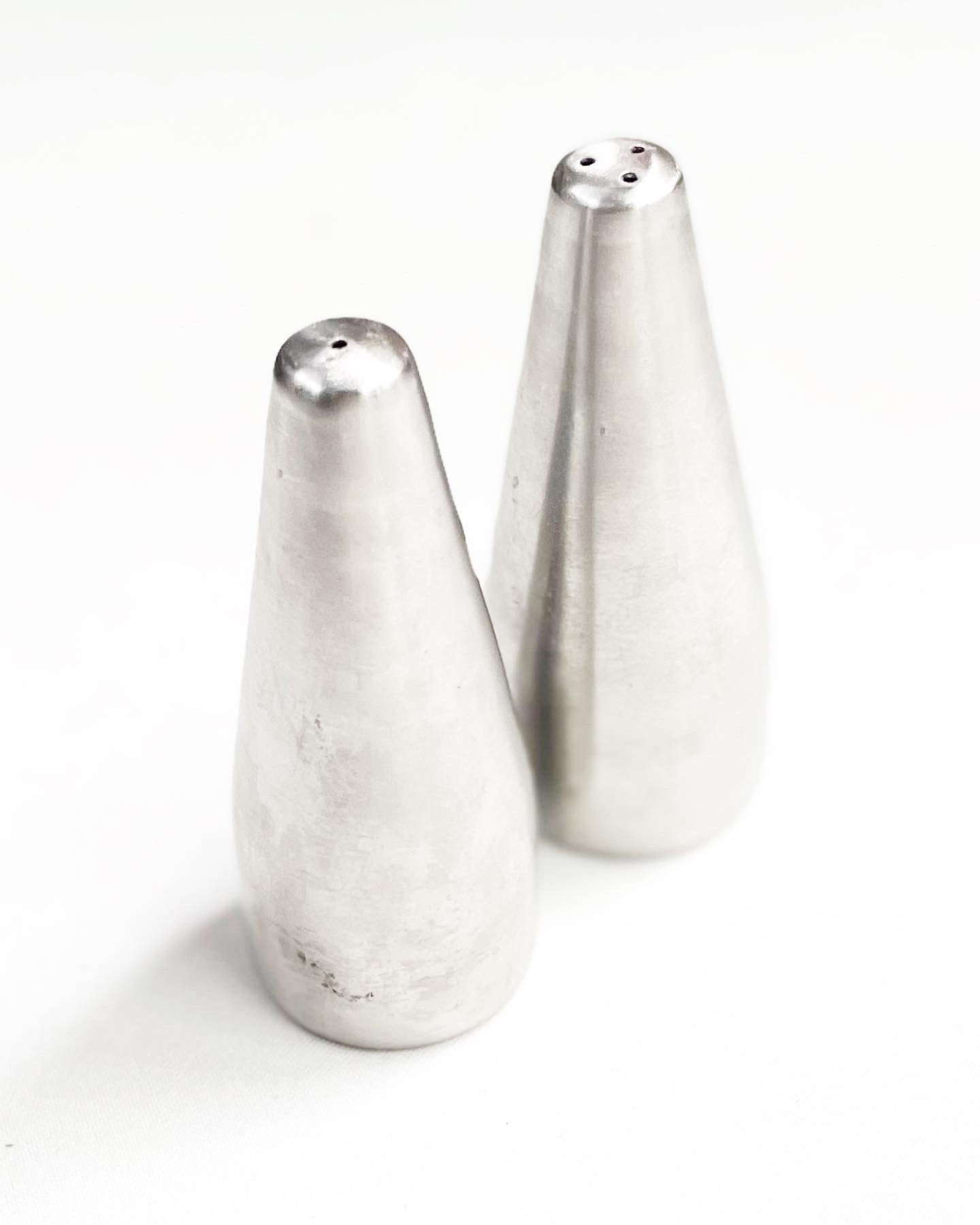 Mid-Century Modern Stainless Steel Salt & Pepper Shakers (Japan)