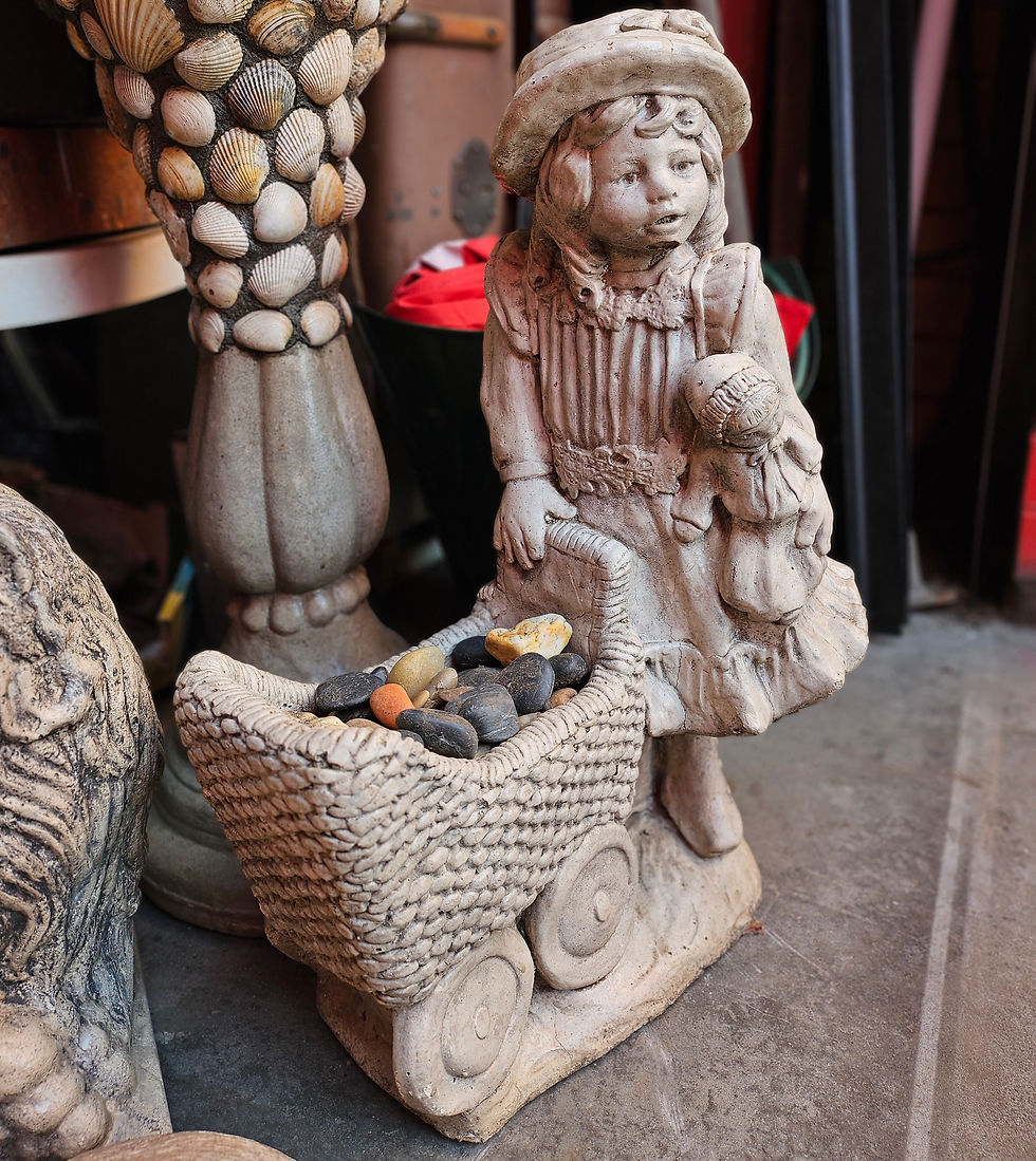 Thumbnail: Statue: Vintage Concrete Child With Pram Planter Statue