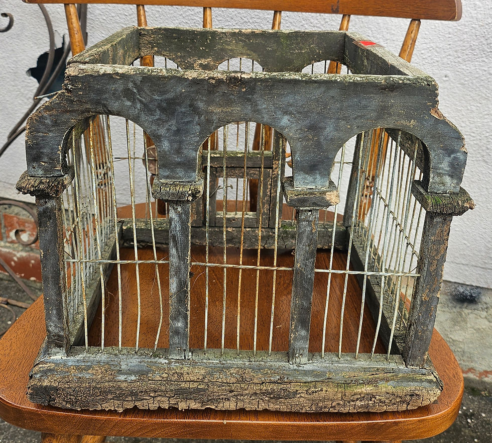 Thumbnail: Bird Cage: Vintage Rustic Distressed Bird Cage W/ Floral Accents And Fairy