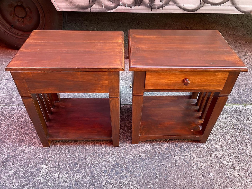 Thumbnail: Gorgeous Pair of Two 1 Drawer Vintage Bedside Tables in Very Good Condition