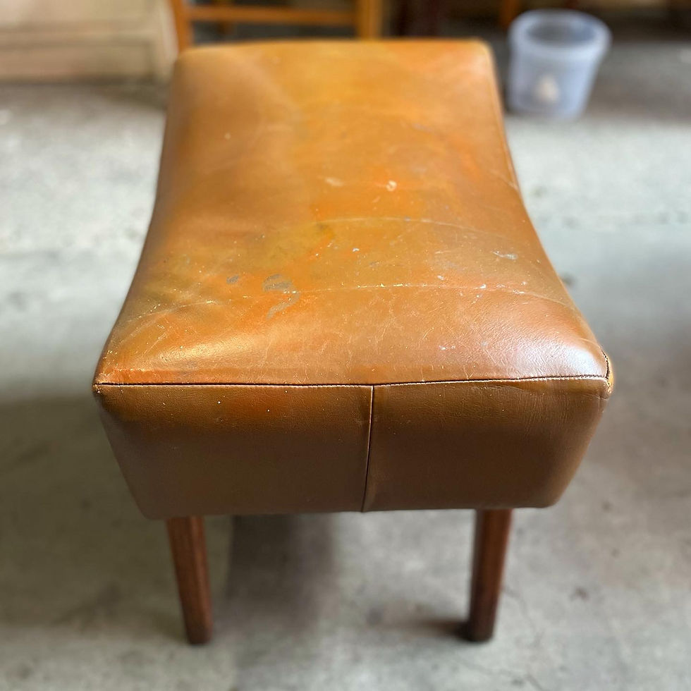 Thumbnail: Danish Style Vintage Wooden Stool with Brown Upholstery
