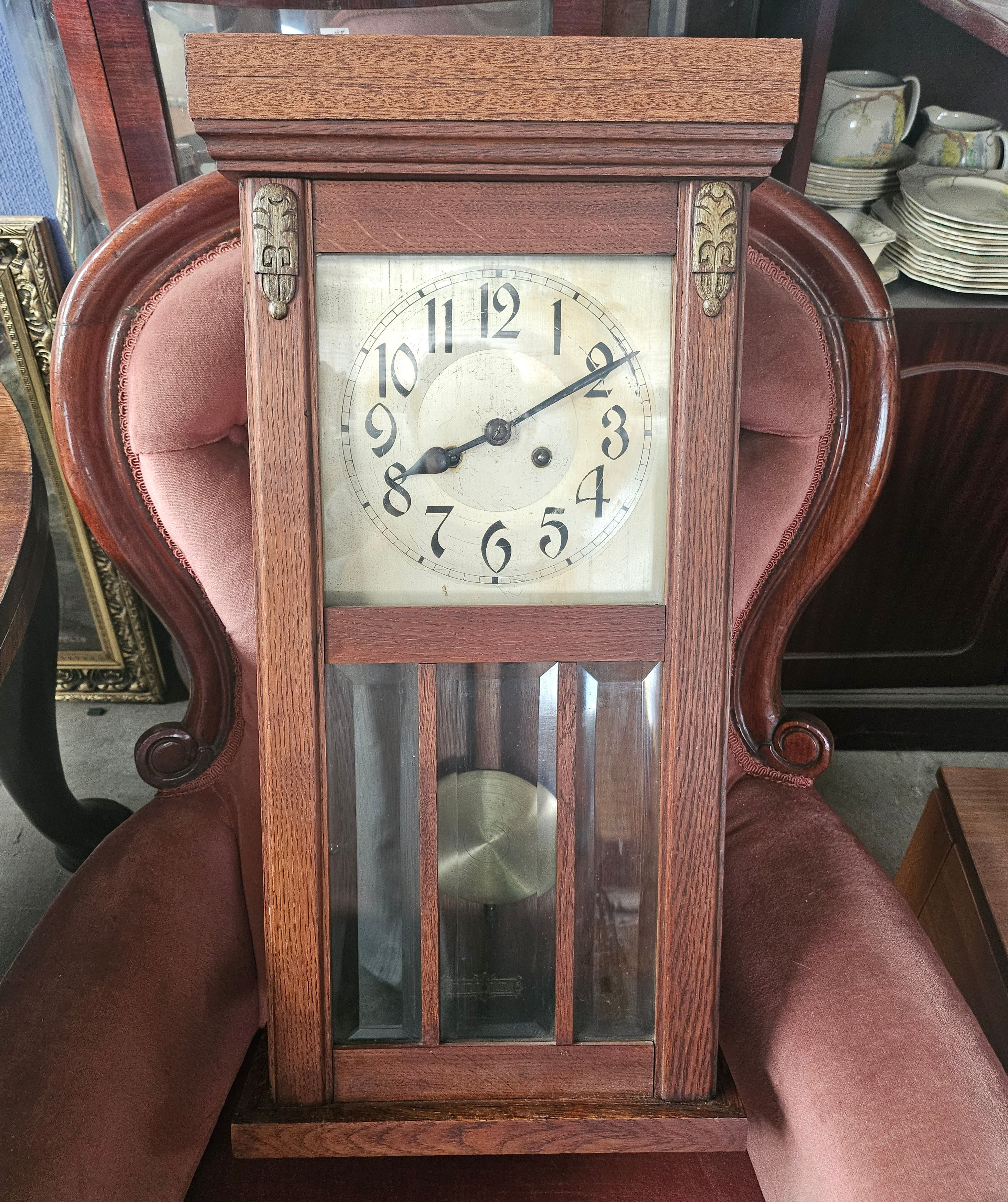 Wall Clock: Antique Wall Clock In Beautiful Oak Case, Sold As Is