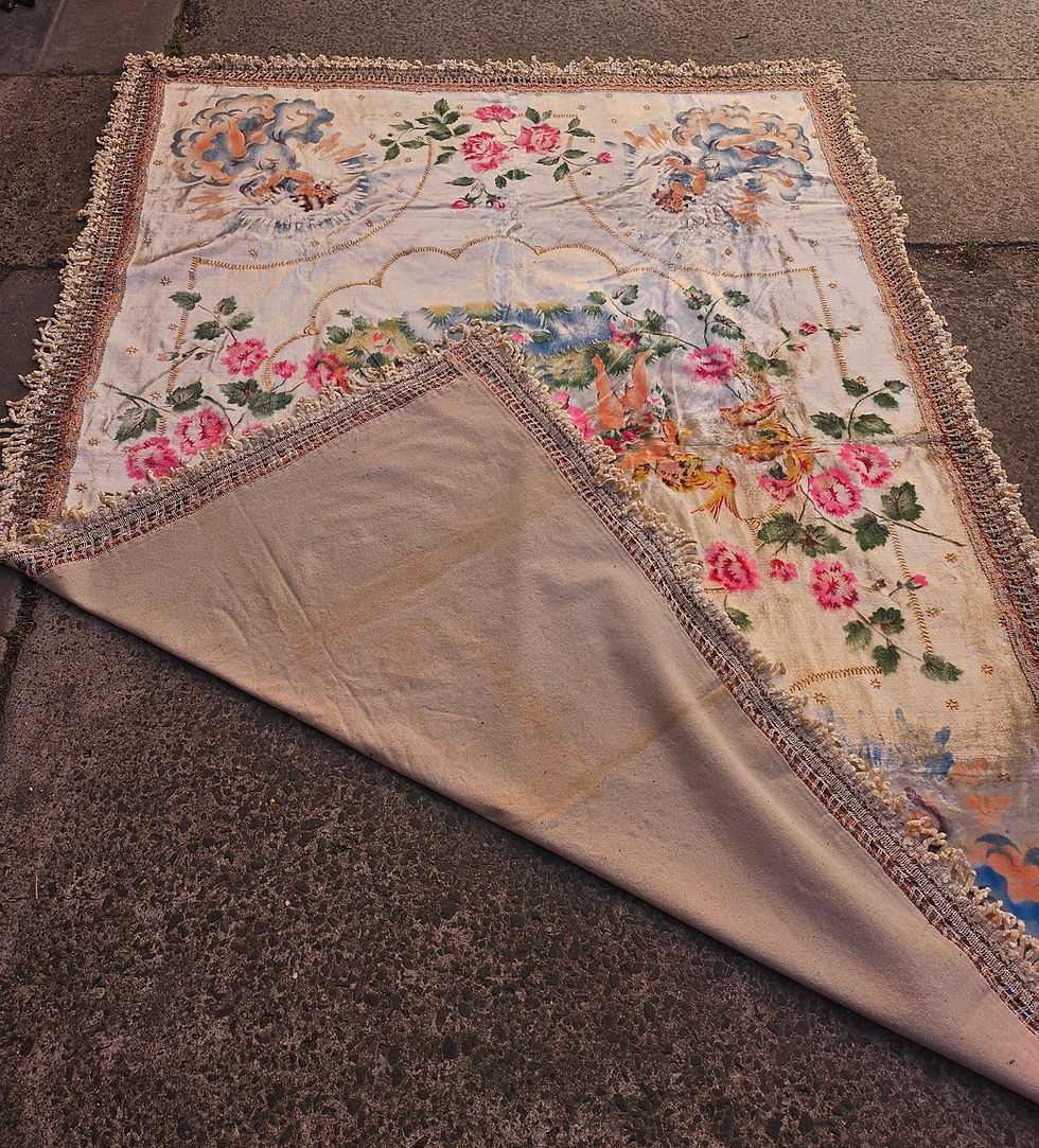 Thumbnail: Bedsheet: Rare Vintage Italian Velvet Cherub Bedspread