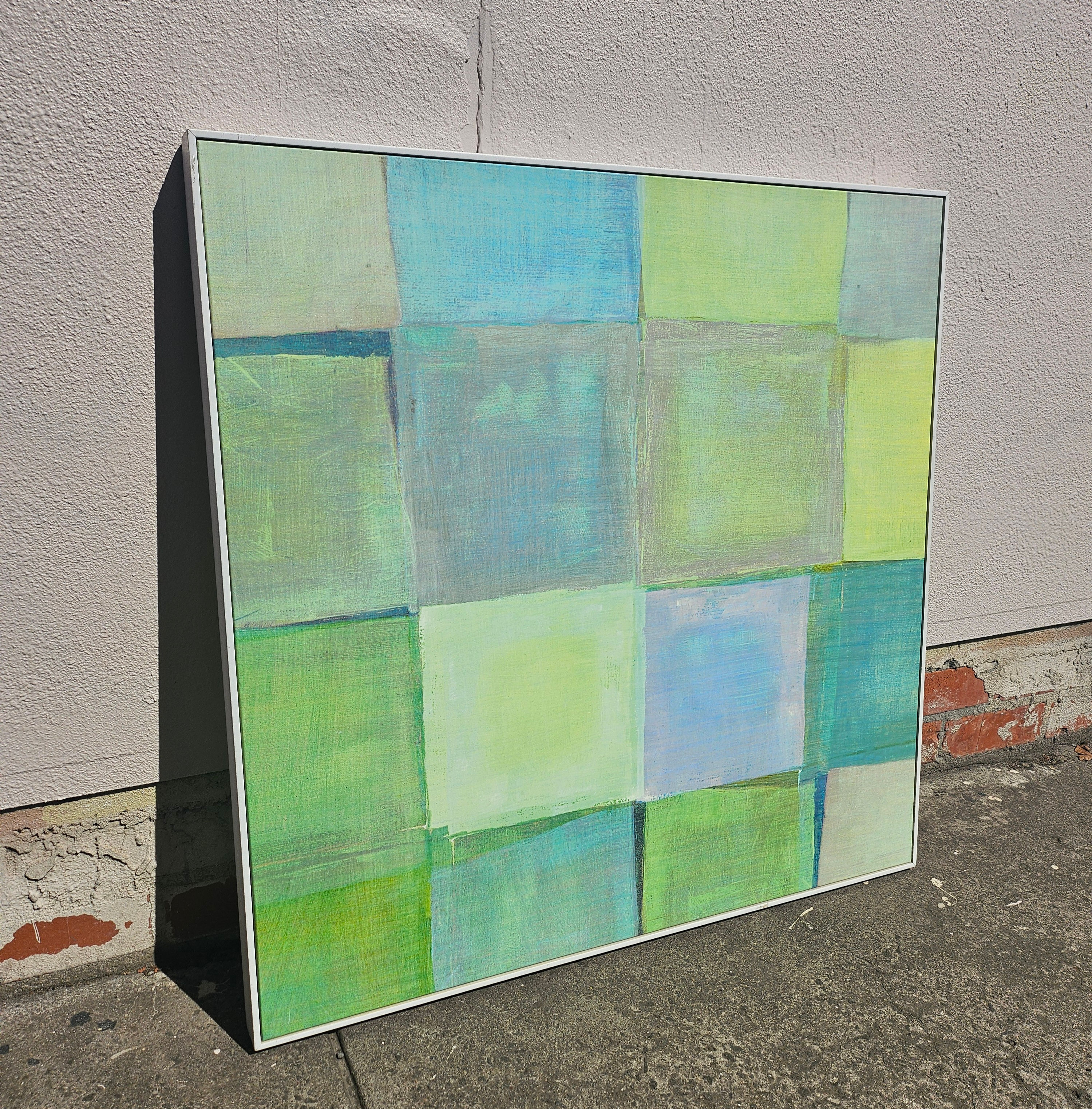 Framed Print On Canvas: Abstract Green And Blue Square Print On Canvas