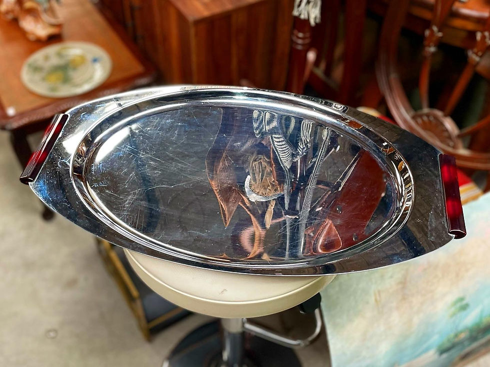 Large Mid-Century Modern Gourmates Glo-Hill Chrome Tray with Bakelite Handles