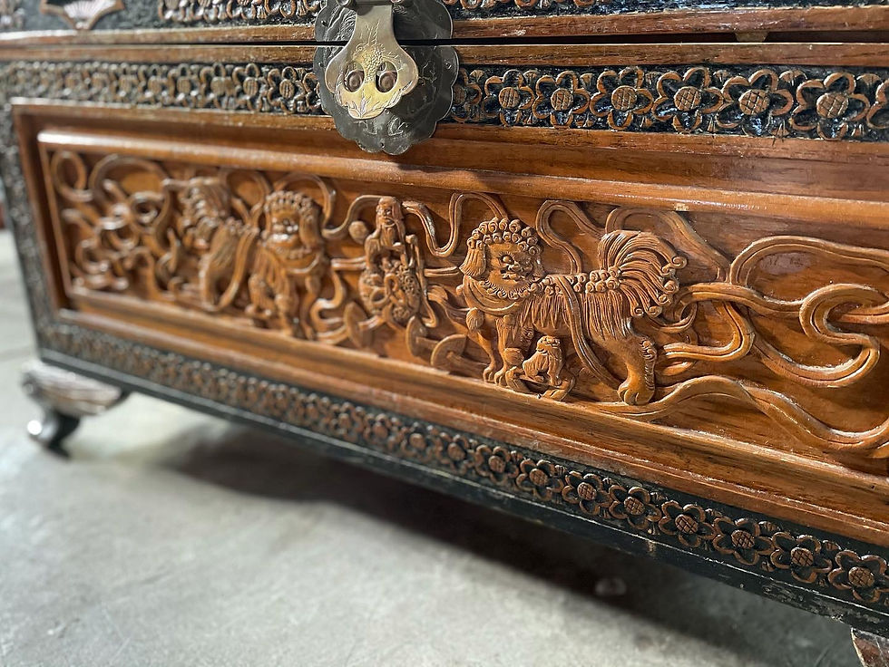 Thumbnail: Spectacular Oriental Hand-Carved Trunk in Very Good Condition