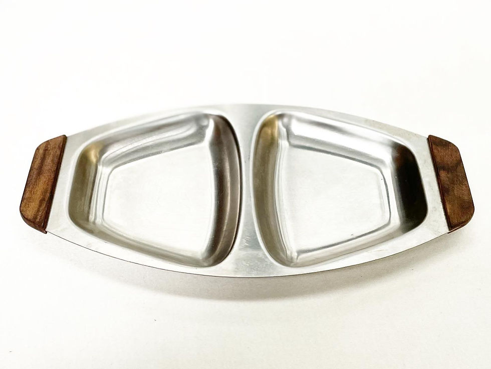 Thumbnail: Retro Scandi Style Stainless Steel Divided Pickle Tray with Wooden Handles (Japa
