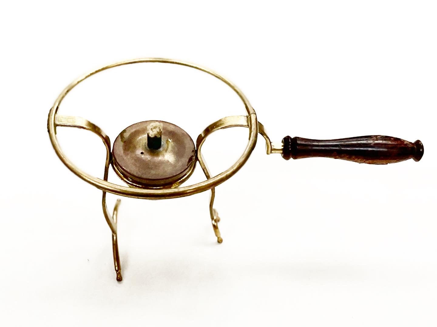 Very Rare Collectible Brass Oil Burner with Wooden Handle from C.1910s-20s