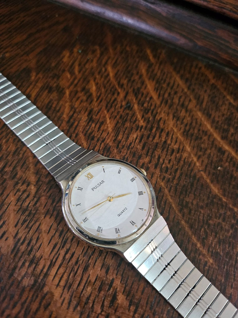 Thumbnail: Watch: Pulsar Quartz Wristwatch W/ White Dial And Silver-Tone Expansion Band