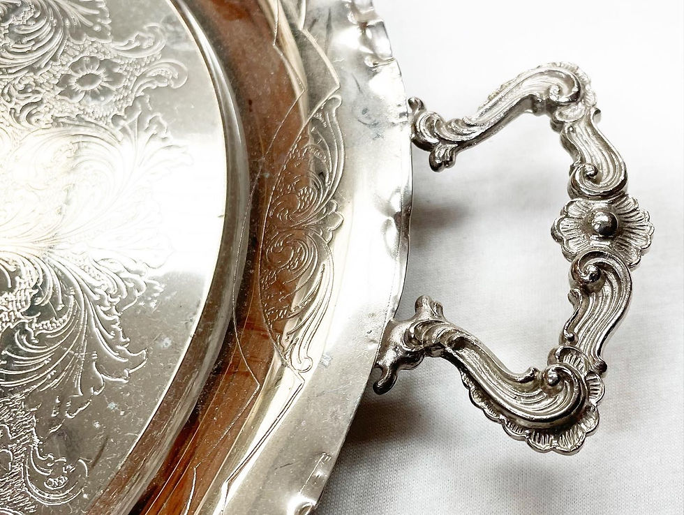Thumbnail: Spectacular Vintage Silver Plated Embossed Tray with Handles