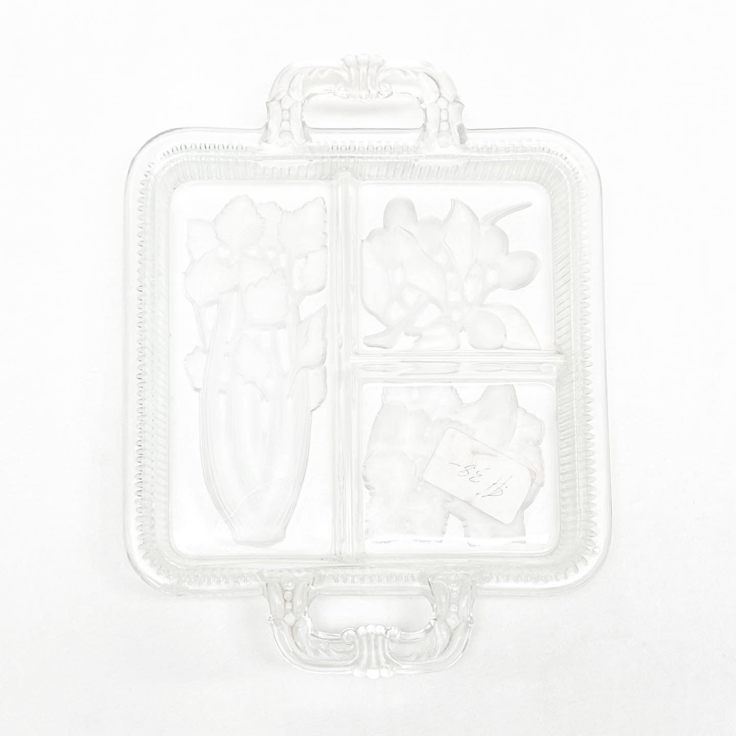 Beautiful Square Glass Tray/Platter with Floral Relief