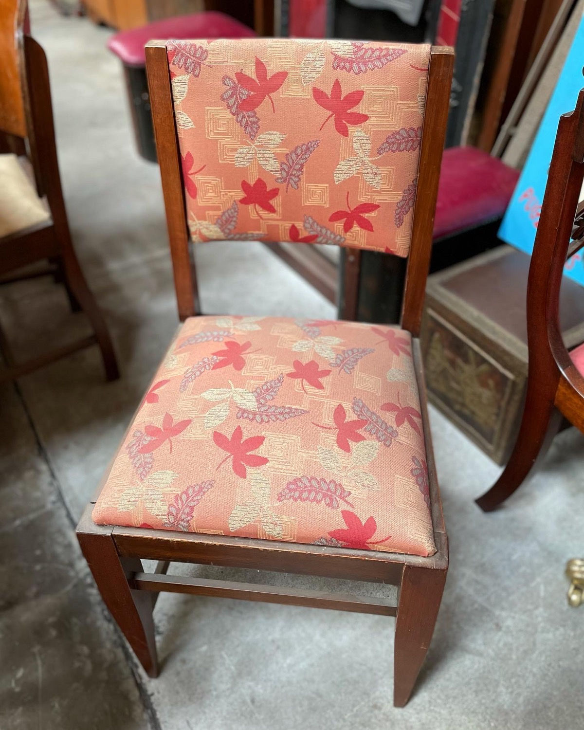 A Pair of Vintage Dining Chairs with Floral Upholstery 