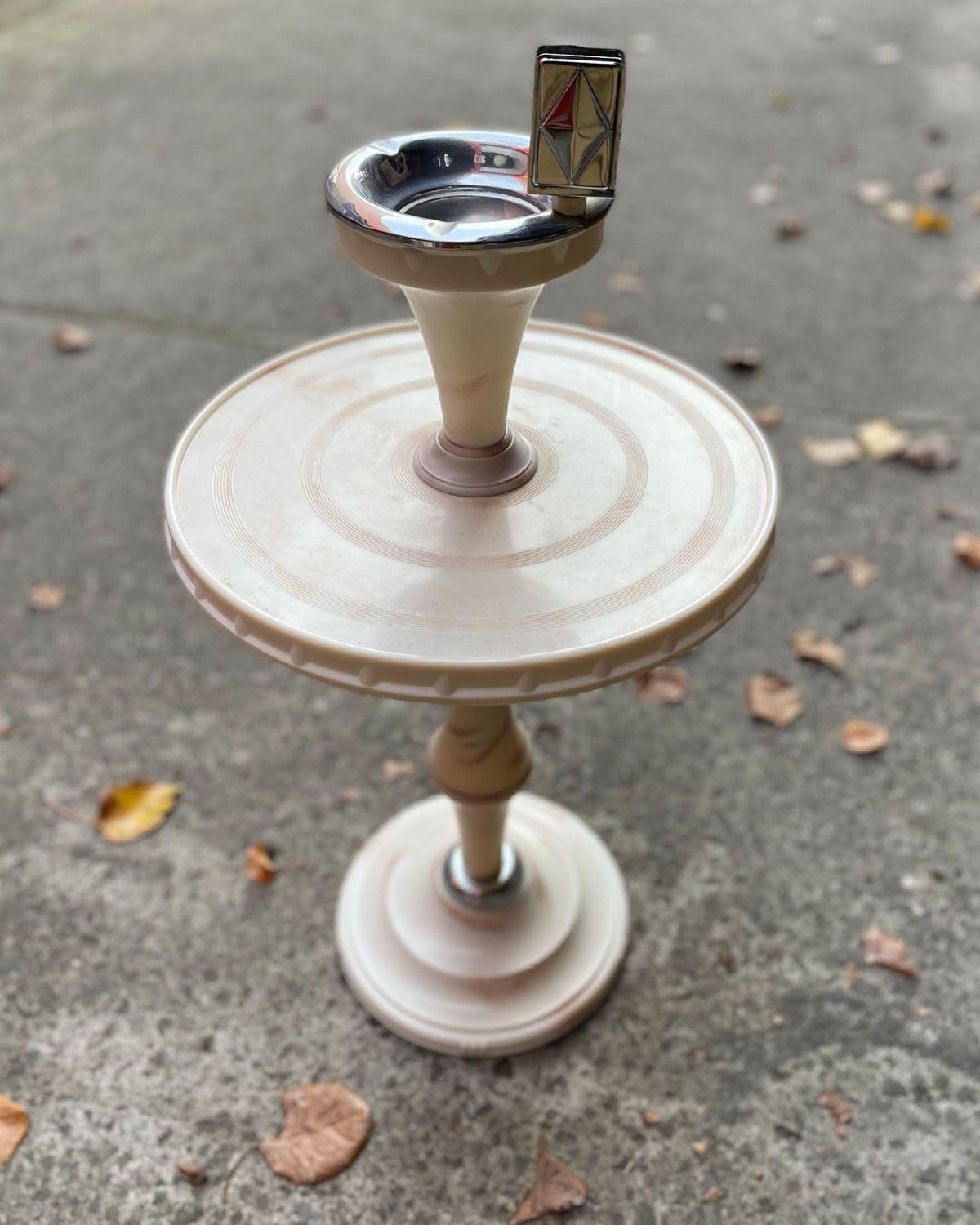 Retro Cream Bakelite Smokers Table with an Ashtray “Emelex” by M & L Plastics, M