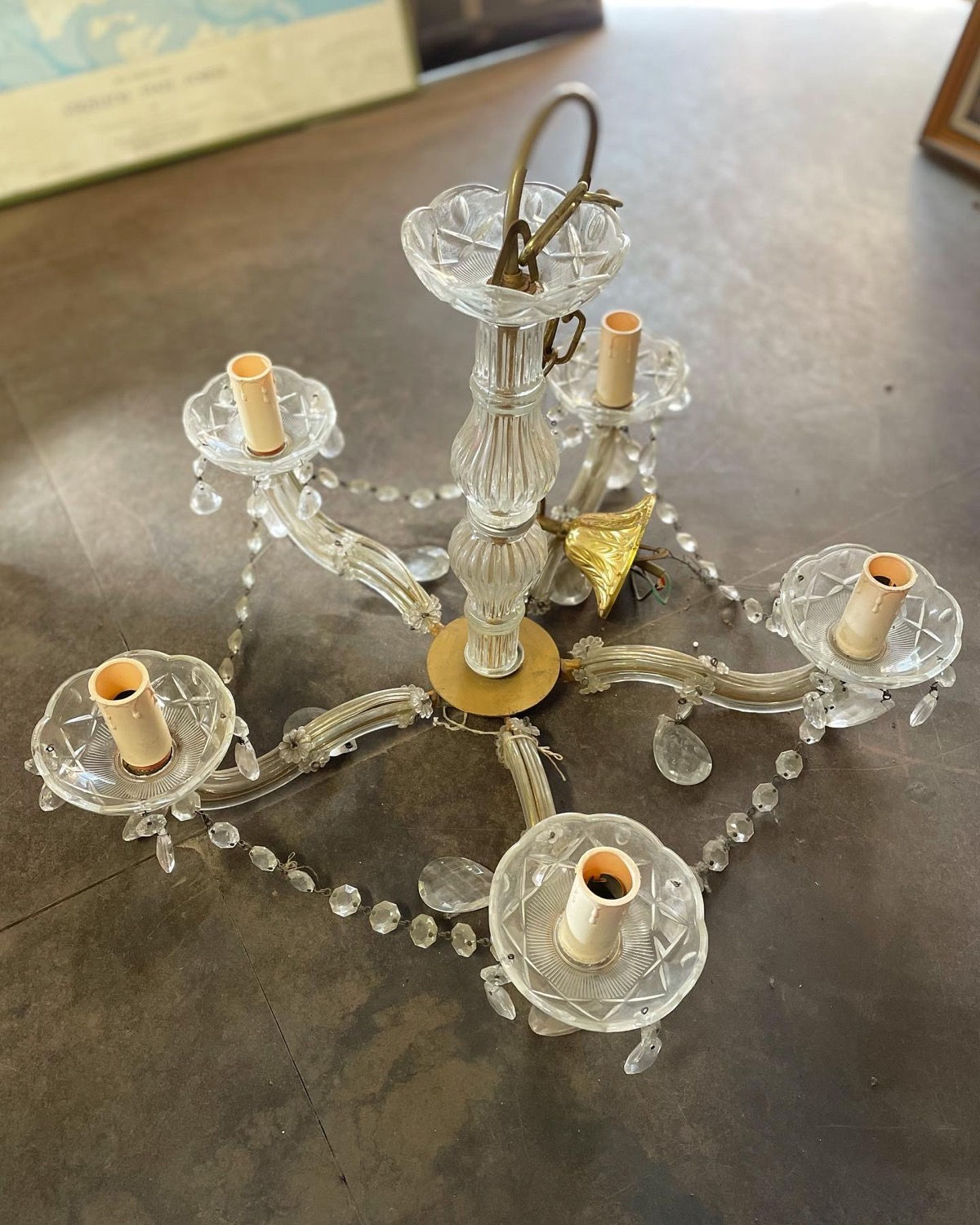 Ornate Vintage 5-Light Glass Chandelier in Very Good Condition