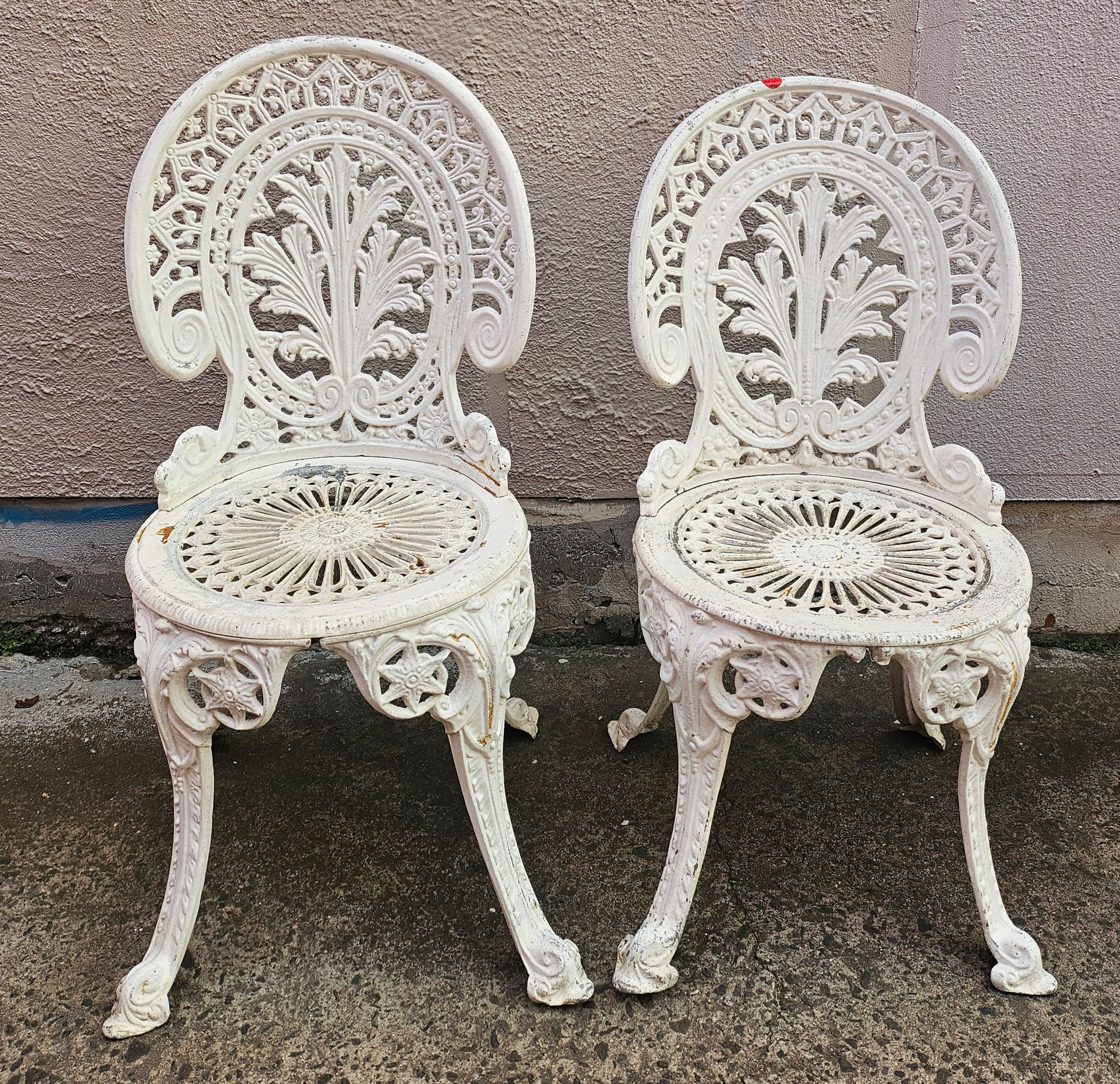 Chairs: Pair Of White Vintage Coalbrookdale Style Aluminium Outdoor Chairs