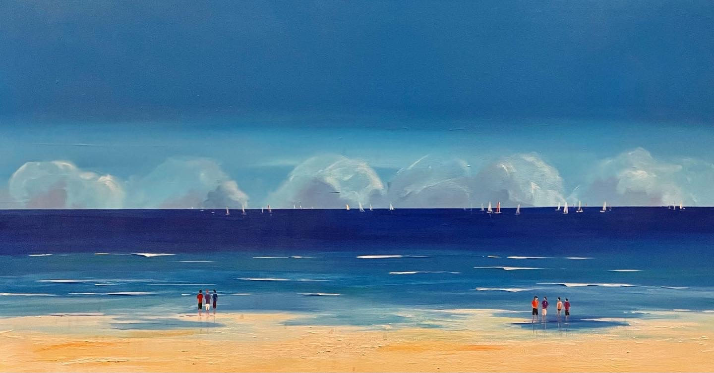 Lively Horizontal Landscape Oil Painting of the Sea with Artists Signature