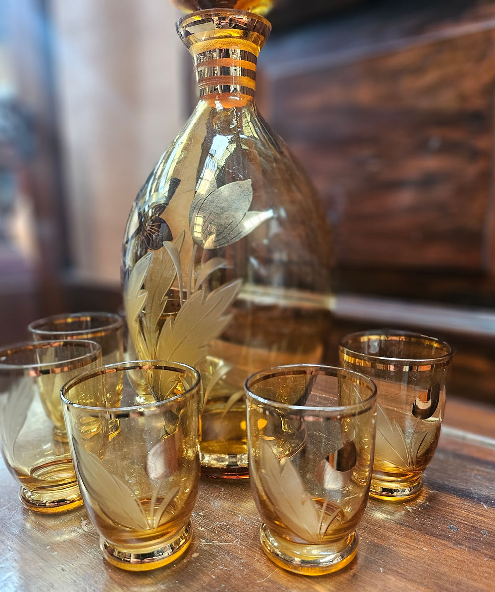 Thumbnail: Decanter Set: MCM Amber Glass Decanter With Six Matching Glasses