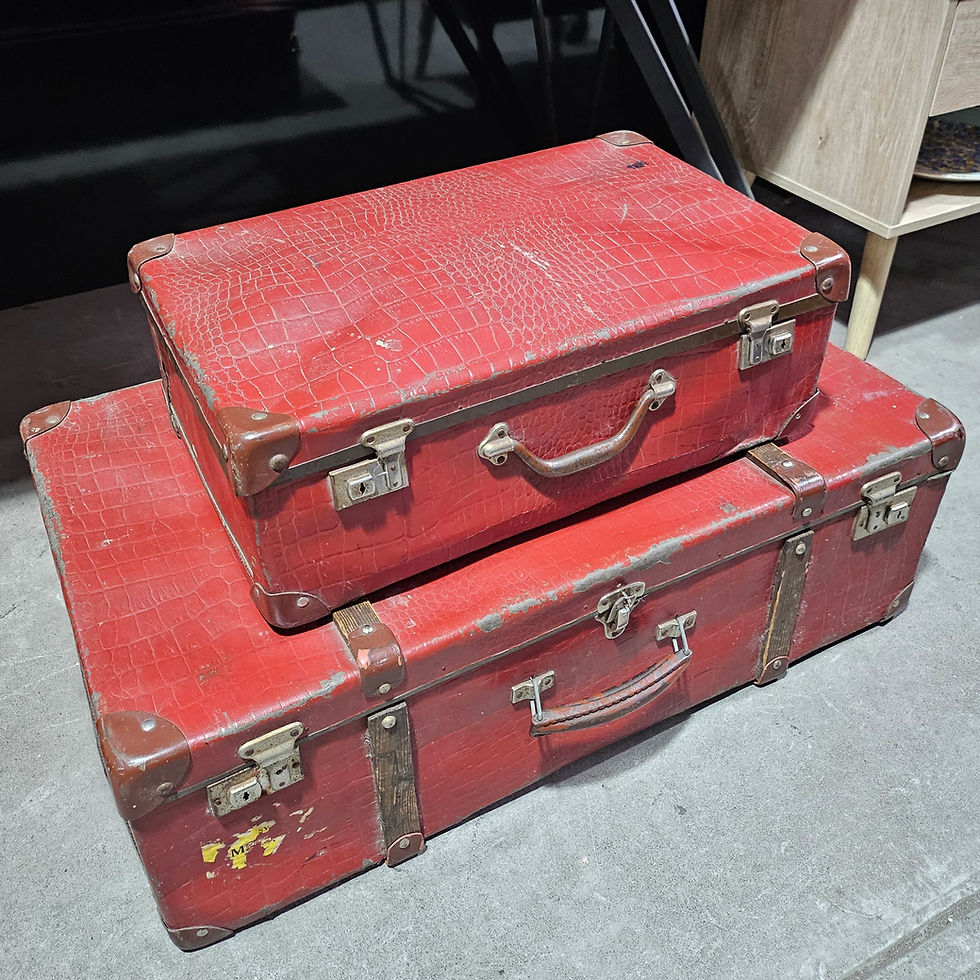 Thumbnail: Luggage: Matching Vintage Mid-Century Faux Red Crocodile Skin Luggage Set
