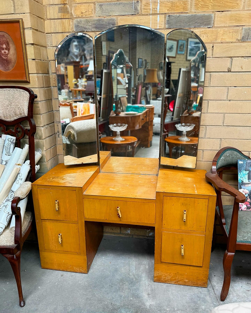 Thumbnail: Mid-Century Modern 5-Drawer Dresser with Tri-Fold Bevelled Edge Mirror