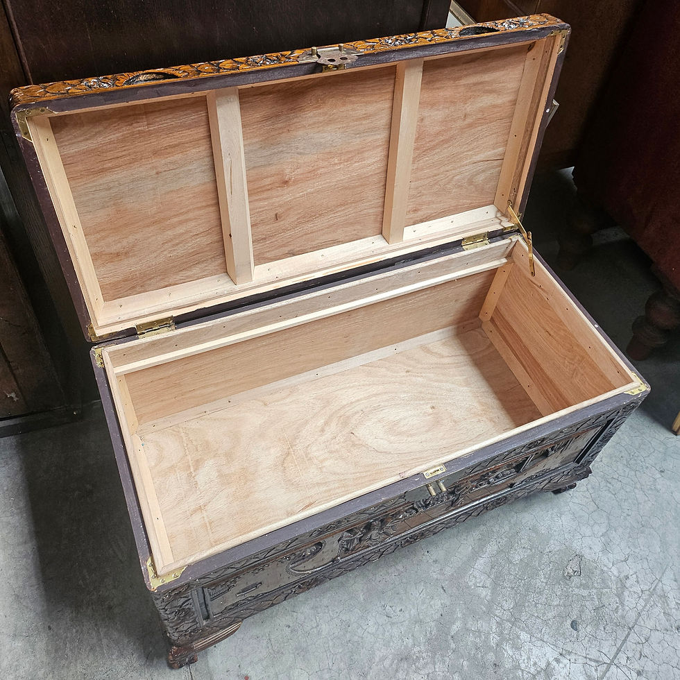 Thumbnail: Trunk: Vintage Chinese Camphor Wood Hand-Carved Timber Trunk
