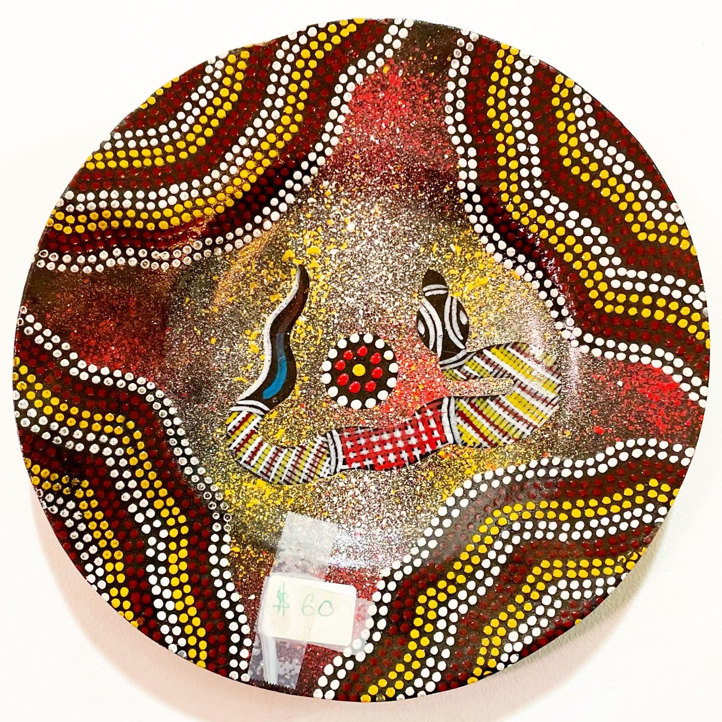 Vintage Aboriginal Art Wooden Decorative Display/Wall Plate from C.1970s (Austra