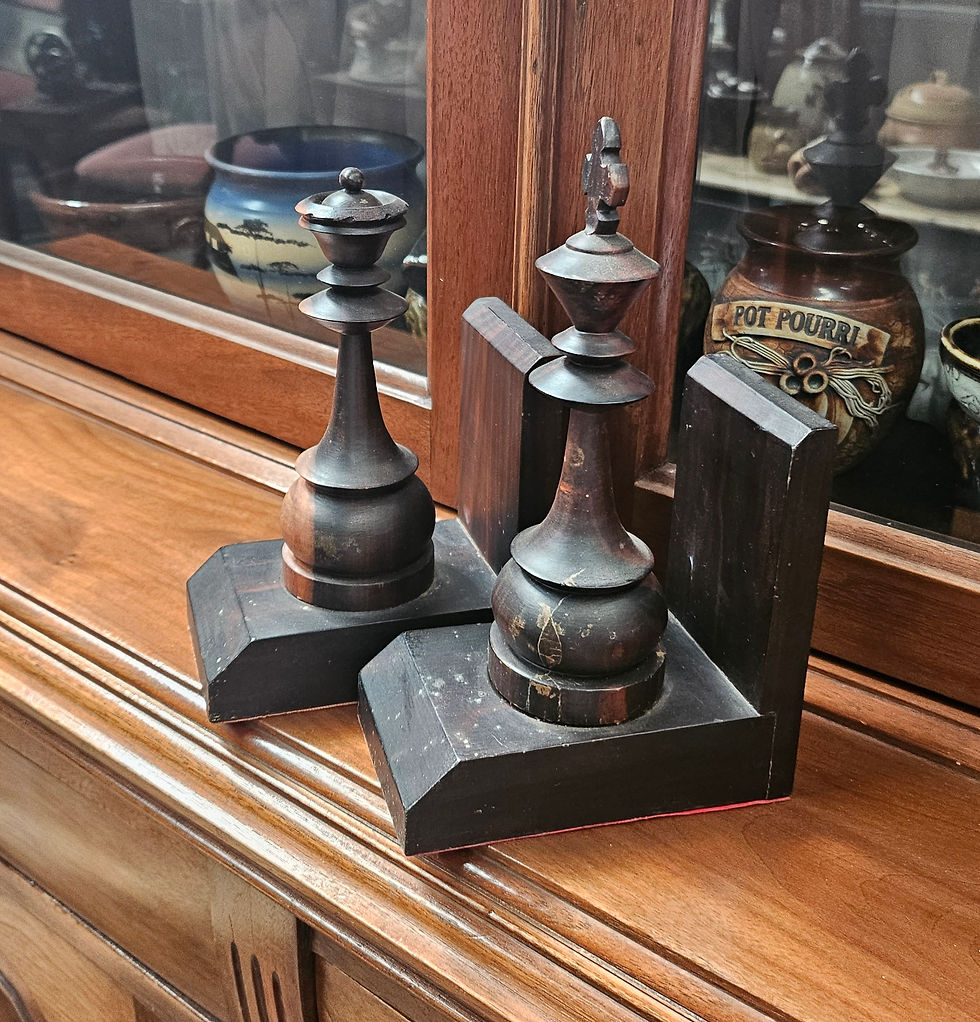 Thumbnail: Book Ends: Vintage King And Queen Wooden Chess Book Ends