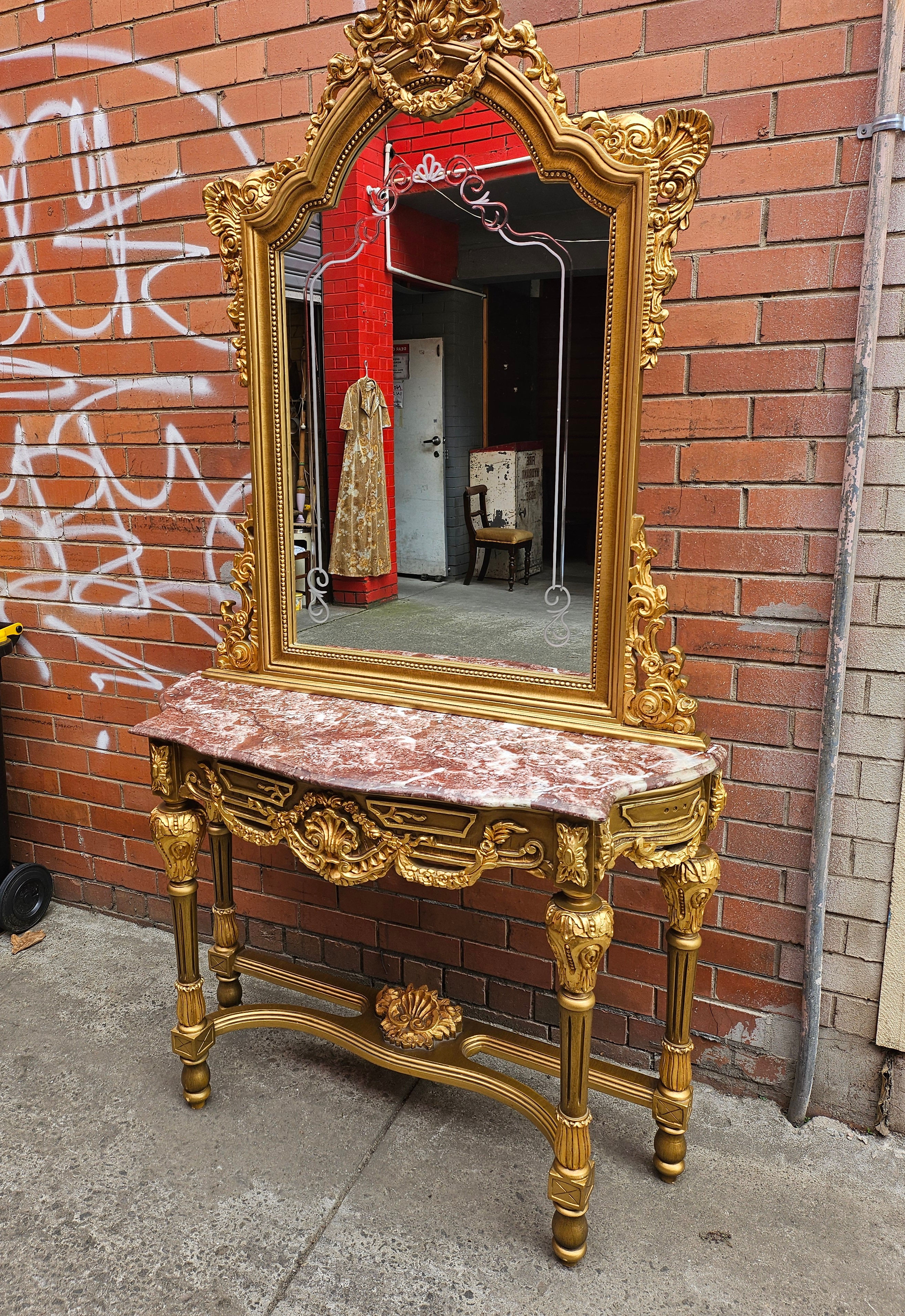 Louis XVI Style Gilt Wood French Hall Table W/ Mirror