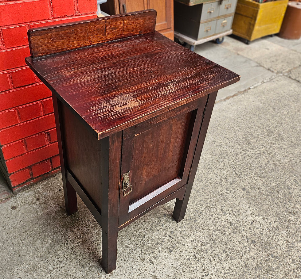 Thumbnail: Side Table: Antique Wooden Bedside Cabinet With Single Door