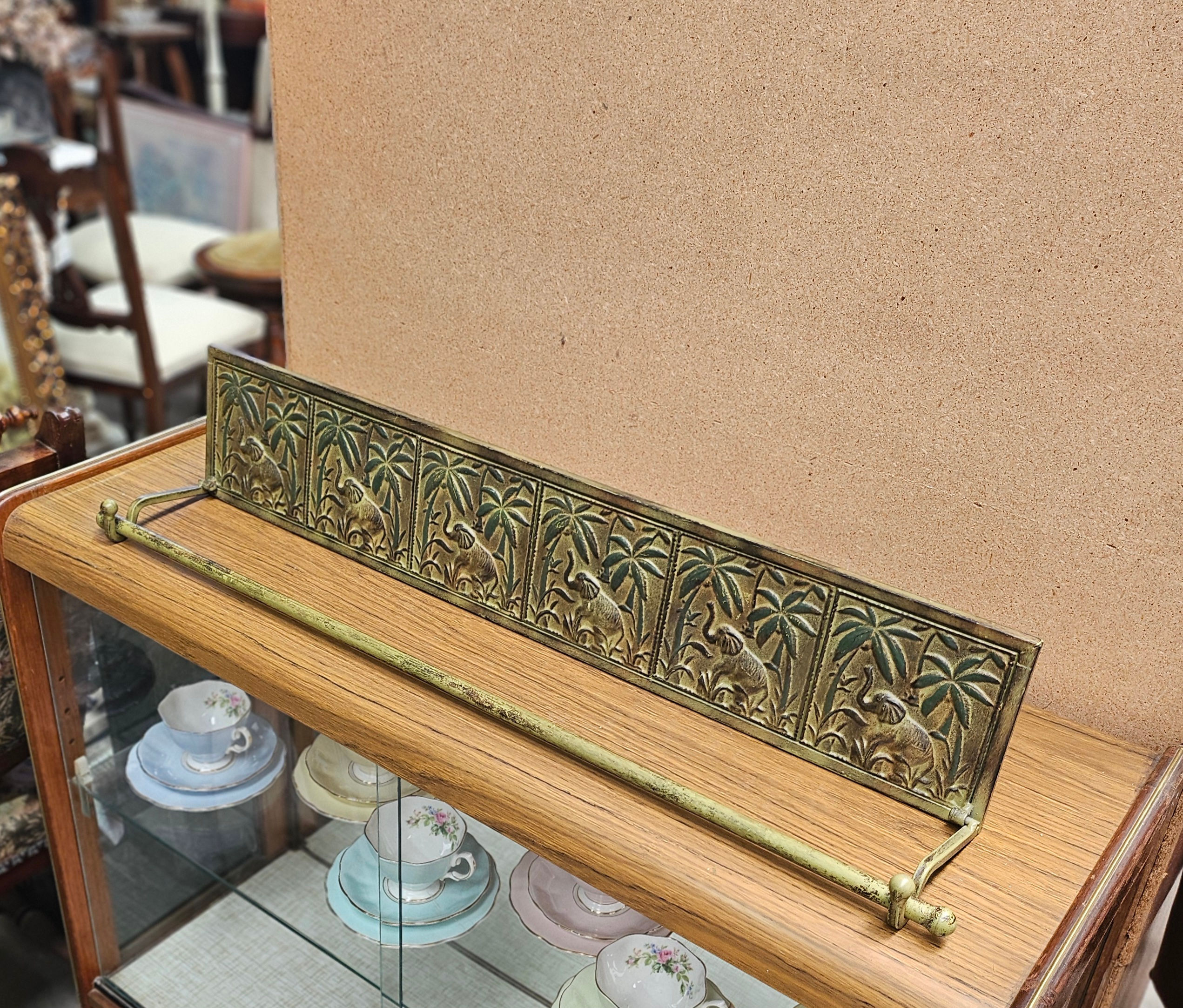 Curtain Rod Panel: Vintage MCM Brass Elephant Embossed Curtain Rod Panel Decor