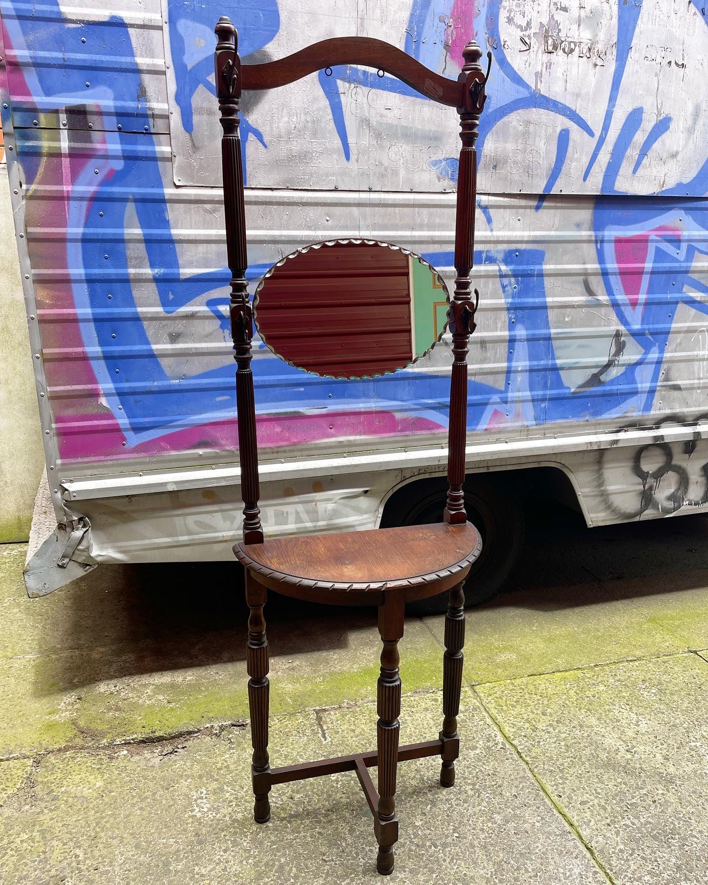 1949 Art Deco Mirror Tudor Style Oak Hall Stand by Elite Woodworking Co. Pty. Lt