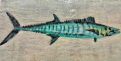 An encaustic painting of a reef fish.