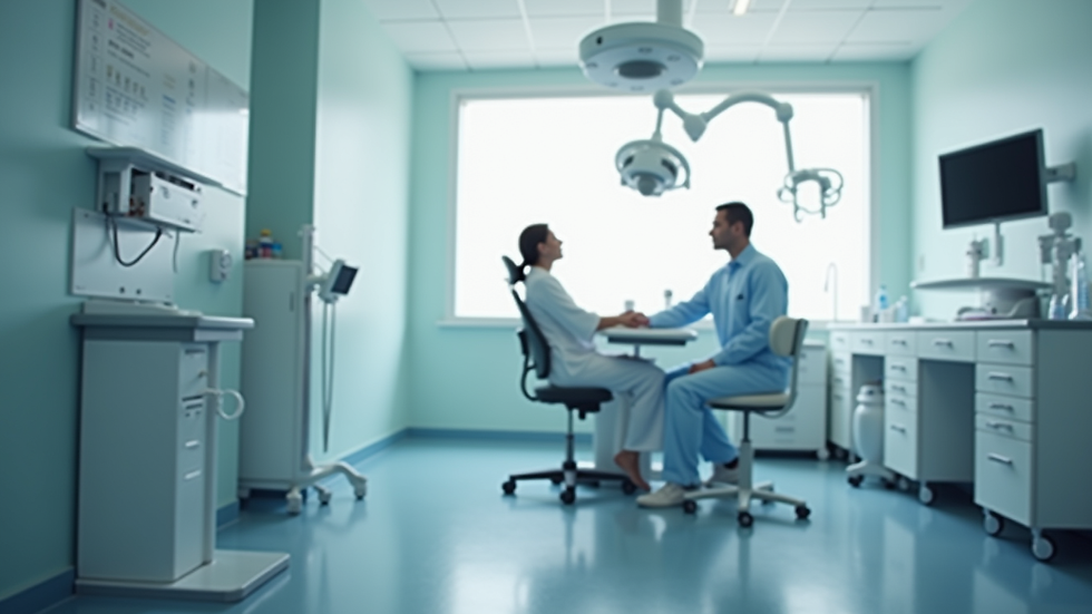 Eye-level view of a modern otolaryngology clinic room with medical equipment