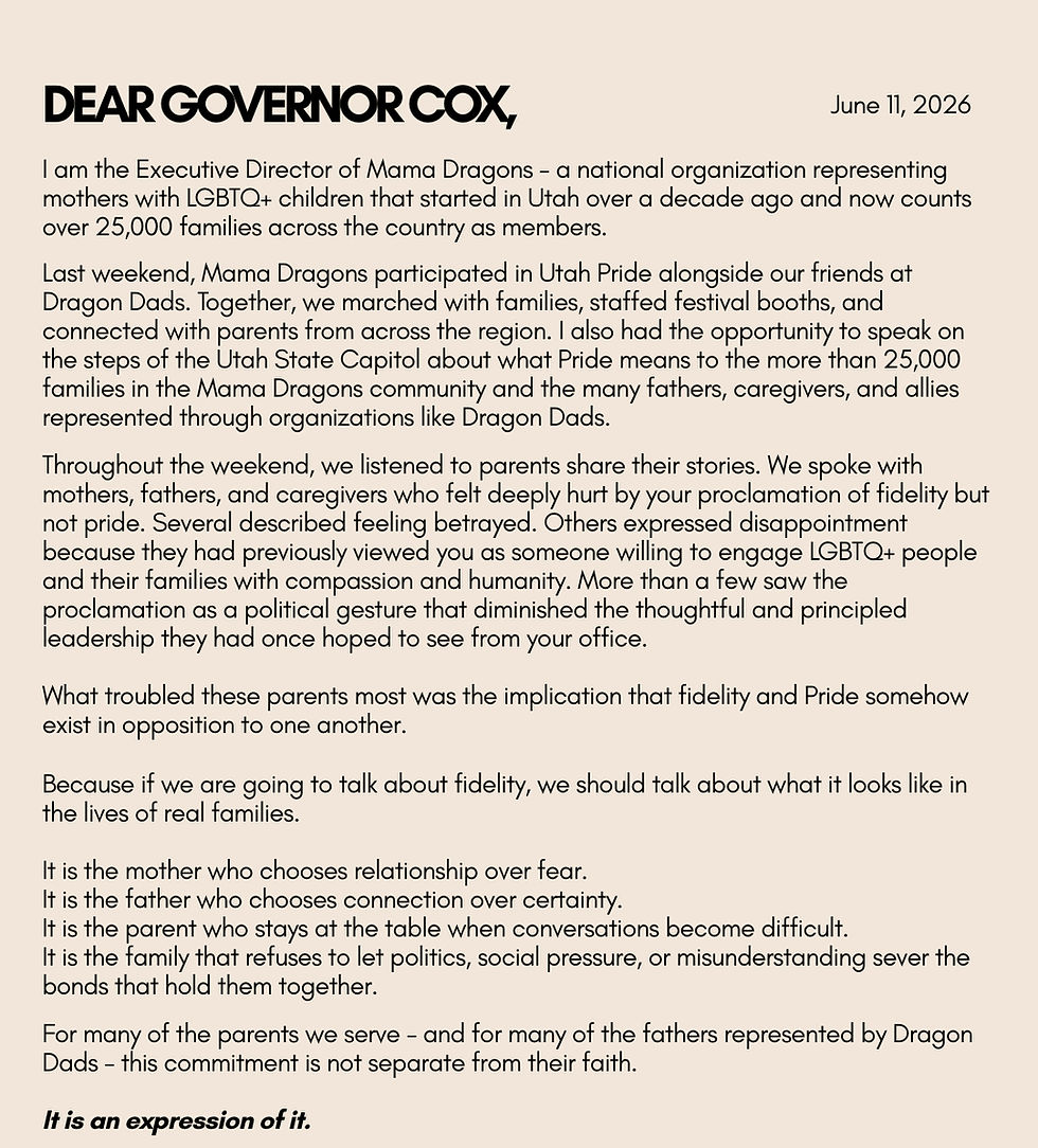 Mama Dragons to Governor Spencer Cox