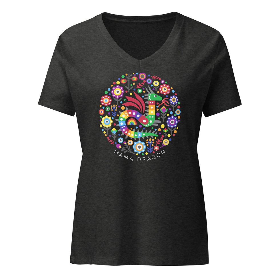 Thumbnail: Women’s relaxed v-neck Folk Art Dragon tee