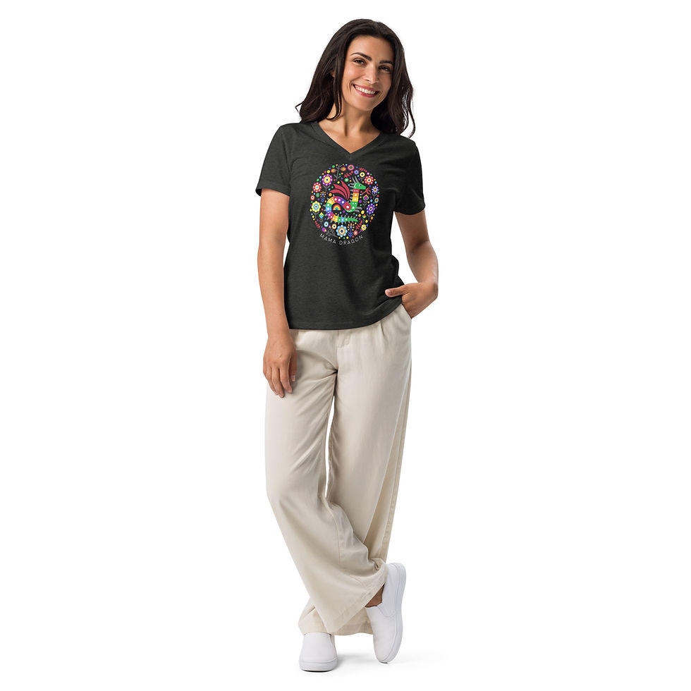 Thumbnail: Women’s relaxed v-neck Folk Art Dragon tee
