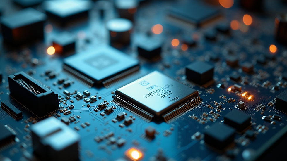 Close-up view of a computer motherboard with visible circuits