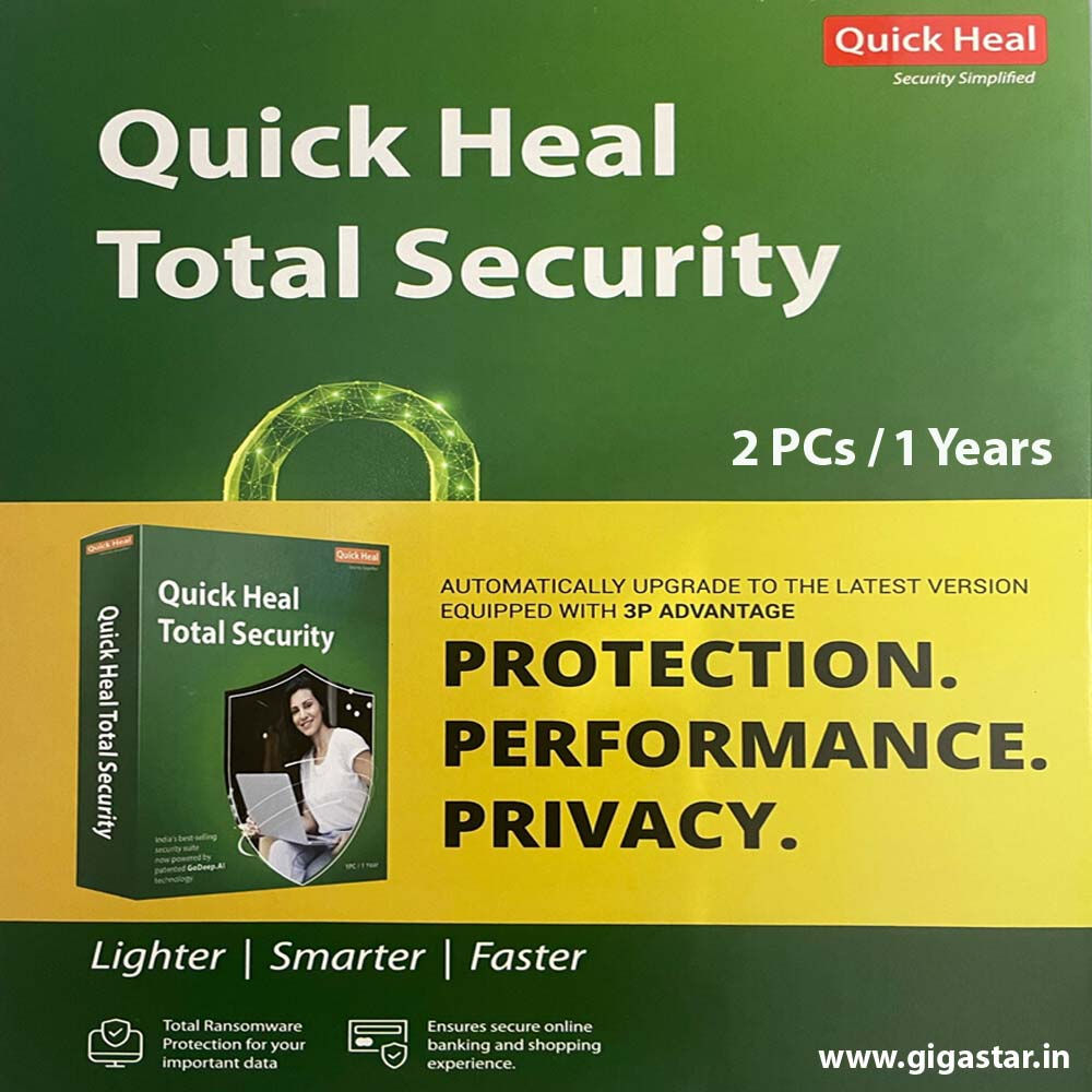 Quick Heal Total Security 2 PCs 1 Year | Antivirus Software | Gigastar.in